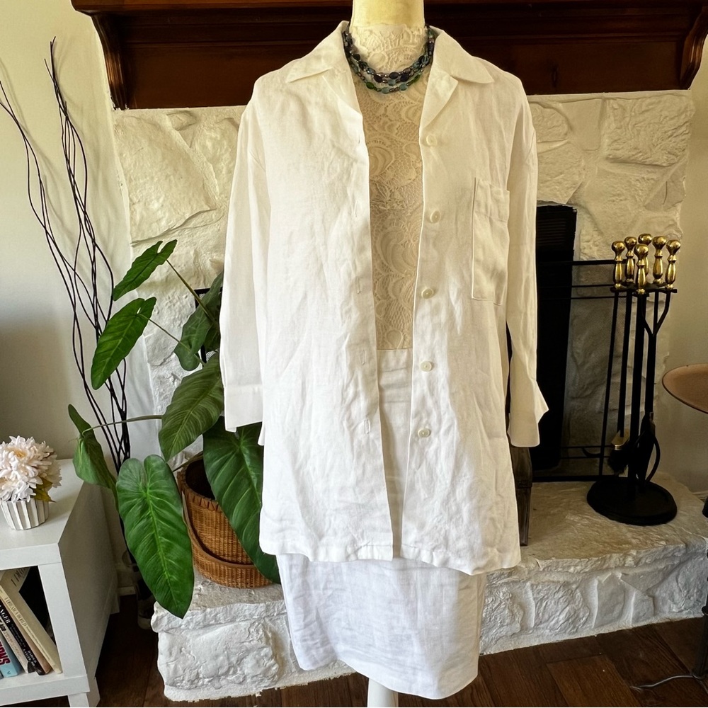 LINDA ALLARD ELLEN TRACY WHITE SHIRT/JACKET 100% LINEN SIZE 4
